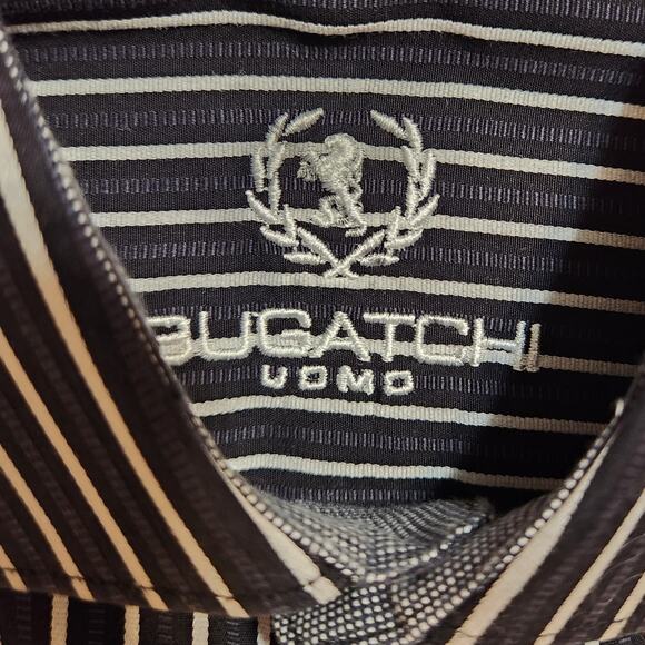 Bugatchi Striped Button Down Shirt, Embroidered logo, flip cuffs sz 15.5 34/35 - Picture 4 of 13